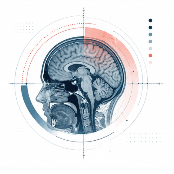 Scientific illustration of neuroimaging and brain biomarkers